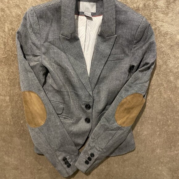 H&M Women's 4 Gray Patch Elbow Two Button Blazer Career Business Casual Pockets - Picture 1 of 10